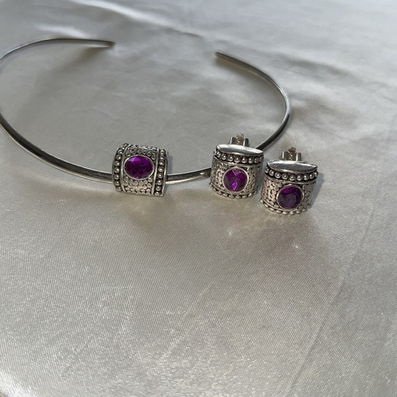 Y2K Pink Slide Pendant and Earrings Set Clip Earrings Antique Silver Tone Metal - Picture 7 of 7